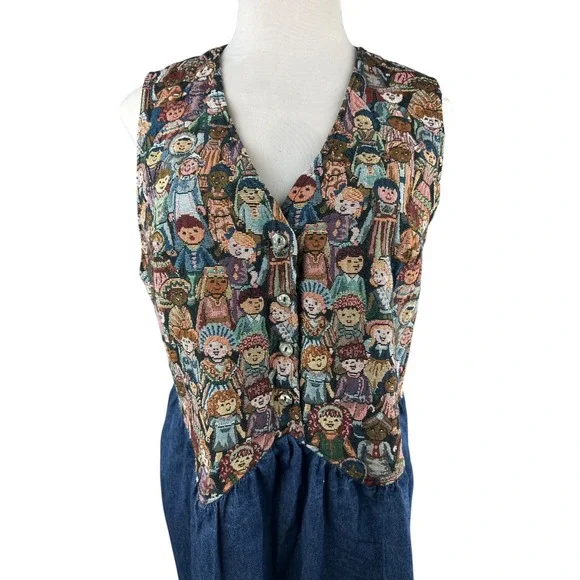 Vtg 90s Venezia Jeans Children Around The World Denim Maxi Dress Plus Size 22/24 - Picture 6 of 16